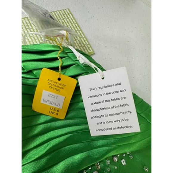 "MADELINE GARDNER" MORI LEE Prom Dress SZ 6 Kelly Green Bling Babydoll Y2K Long - Picture 7 of 16